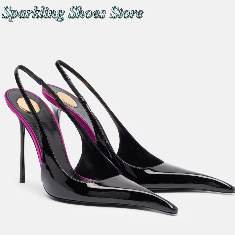 Women'S Fashion Line - New Black Patent High Heels Patchwork