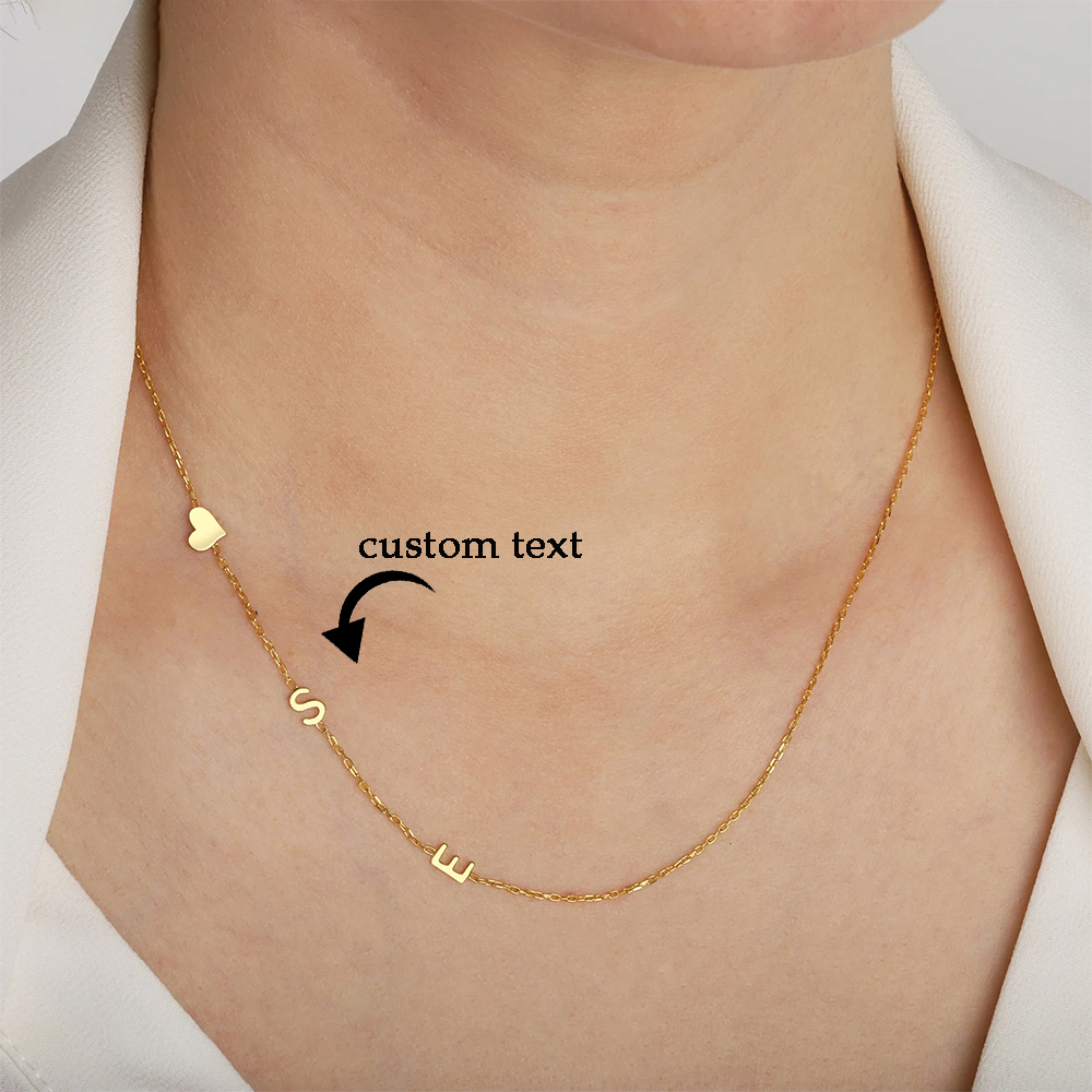 Women Fashion Names - Custom Heart Sideways Letter Initials Necklace