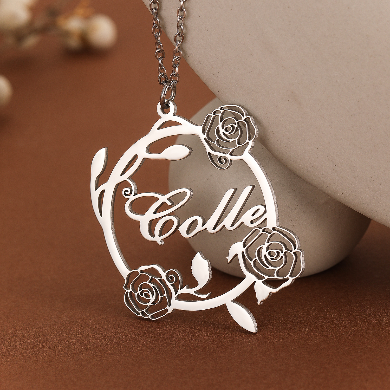 Women Fashion Names - 1pc Custom Rose Flower Name Necklace