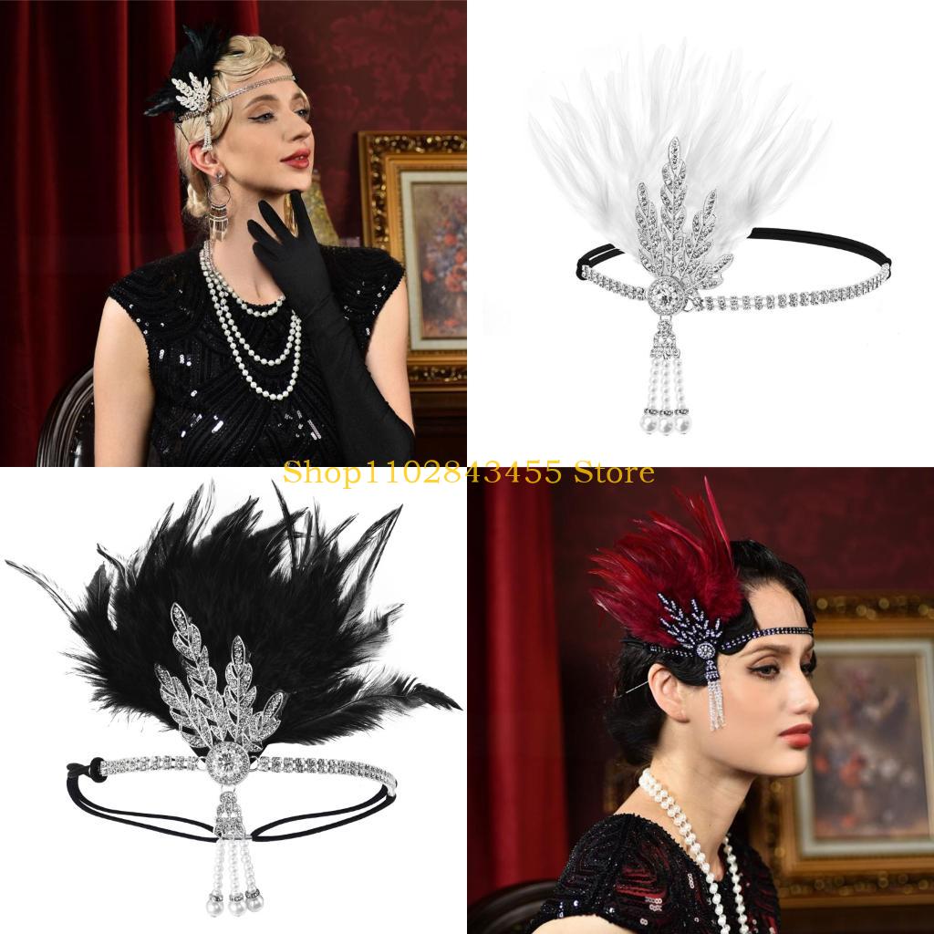 Women'S Fashion In The 1920S - 49MC 1920s Feathered Hairband With Rhinestones