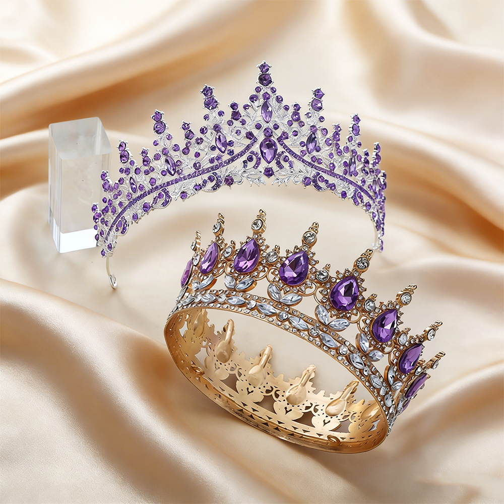 Women'S Fashion Headbands - 2Pcs Luxury Purple Amethyst Baroque Crown